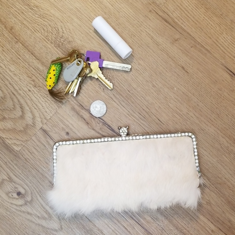 Baby pink Rabbit fur small  elegant clutch